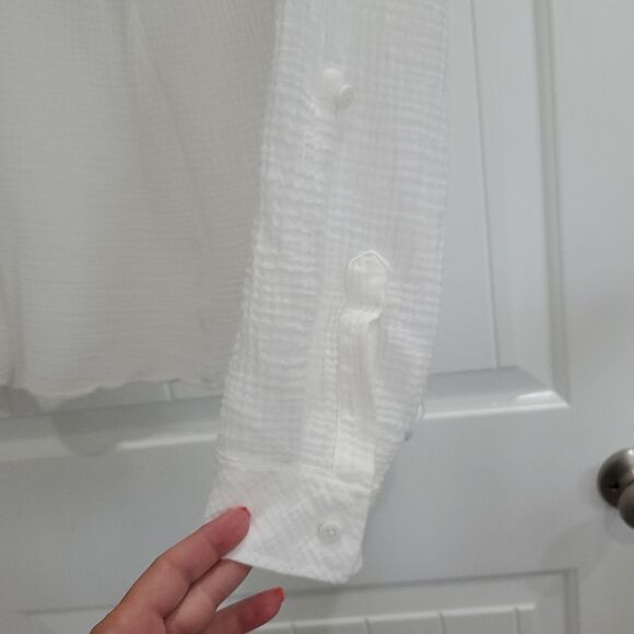 Sanctuary Womans White Waffle Knit 100% Cotton Long Sleeve, LARGE - Picture 5 of 6